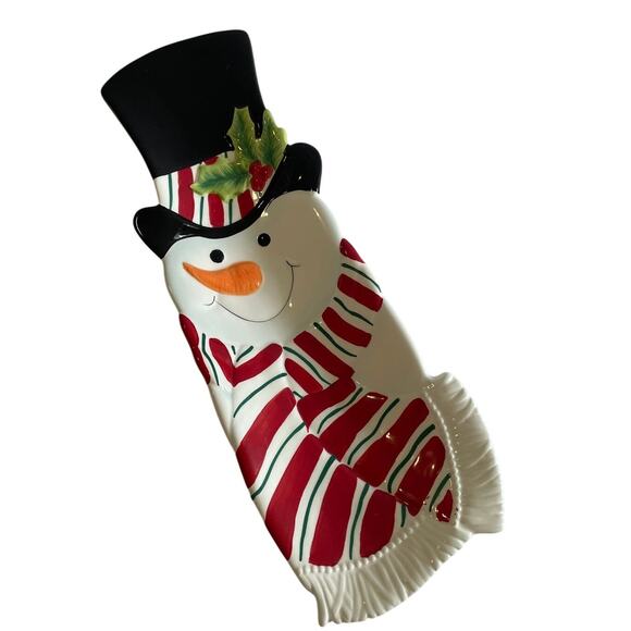 Fitz and Floyd Snowman Holiday Snack Serving Plate Tray - Picture 1 of 8